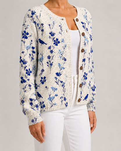 Women's Floral Cardigan - Print Knit Button Front