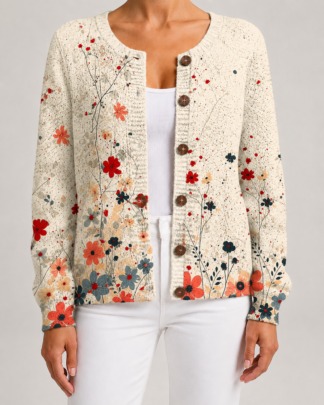 Women's Floral Cardigan - Print Knit Button Front