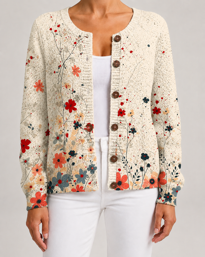 Women's Floral Cardigan - Print Knit Button Front