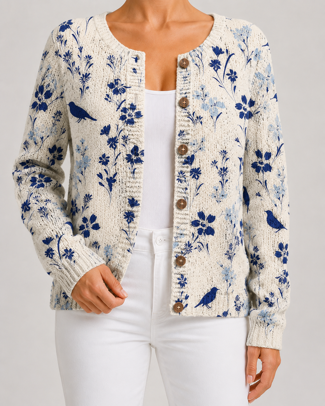 Women's Floral Cardigan - Print Knit Button Front