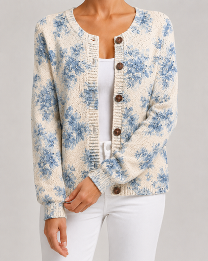 Women's Floral Cardigan - Print Knit Button Front