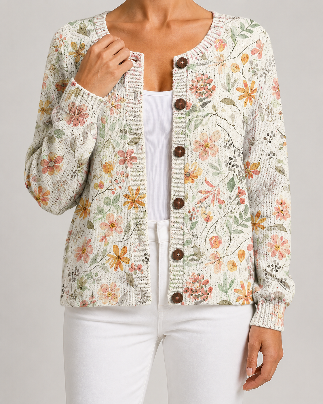 Women's Floral Cardigan - Print Knit Button Front