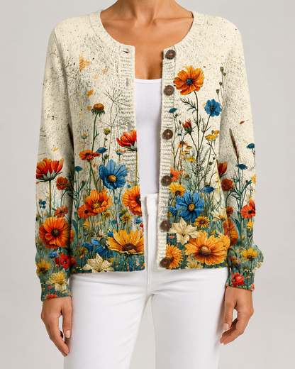 Women's Floral Cardigan - Print Knit Button Front