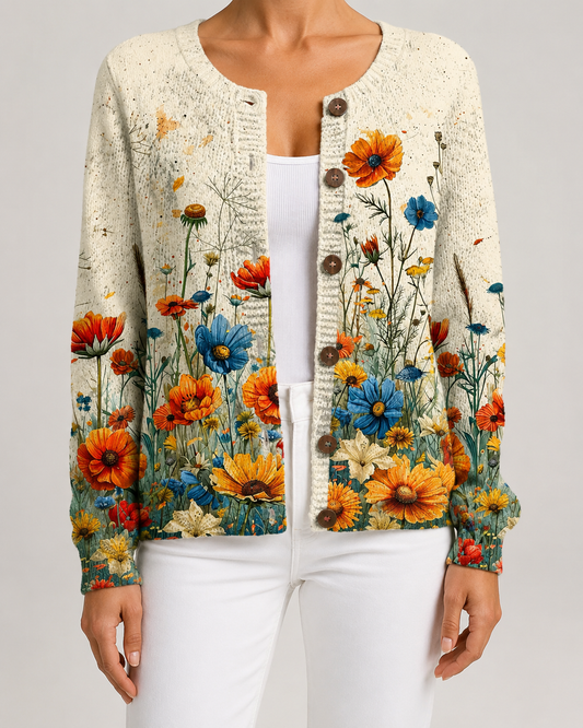 Women's Floral Cardigan - Print Knit Button Front