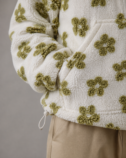 Women's Sherpa Pullover - Floral Quarter Zip Oversized Fit