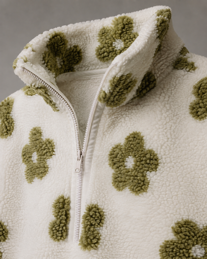 Women's Sherpa Pullover - Floral Quarter Zip Oversized Fit