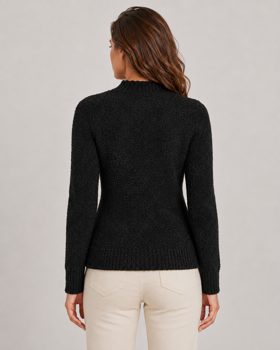 Women's Mock Neck Sweater - Fluffy Fitted Long Sleeve