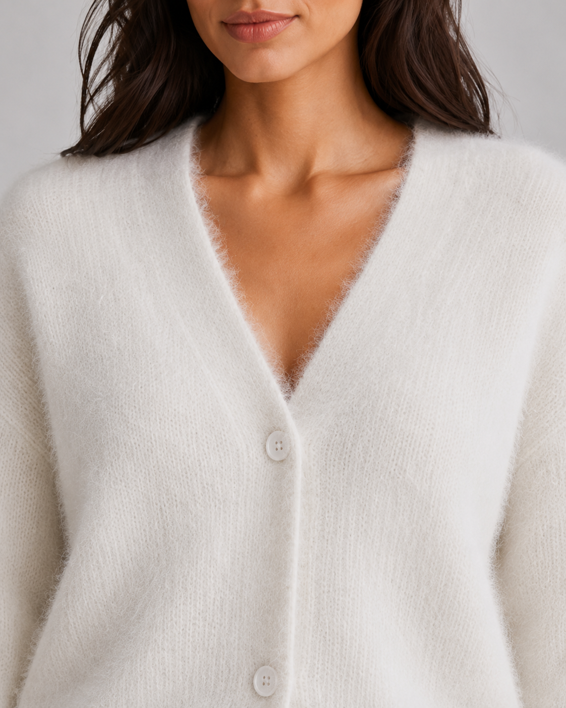 Women's Cardigan Sweater - Fluffy V Neck Button Front