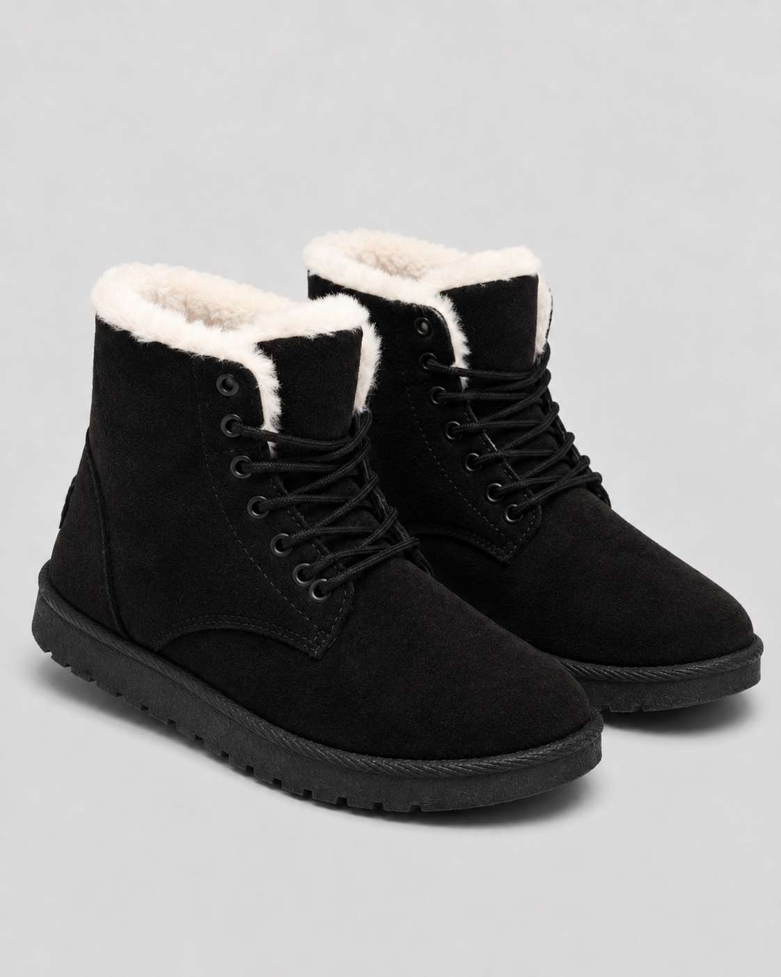 Women's Ankle Boots - Faux Fur Lined Suede Look