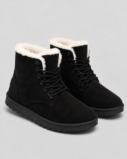 Women's Ankle Boots - Faux Fur Lined Suede Look