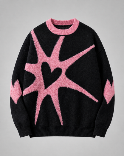 Women's Graphic Sweater - Heart Print Knit