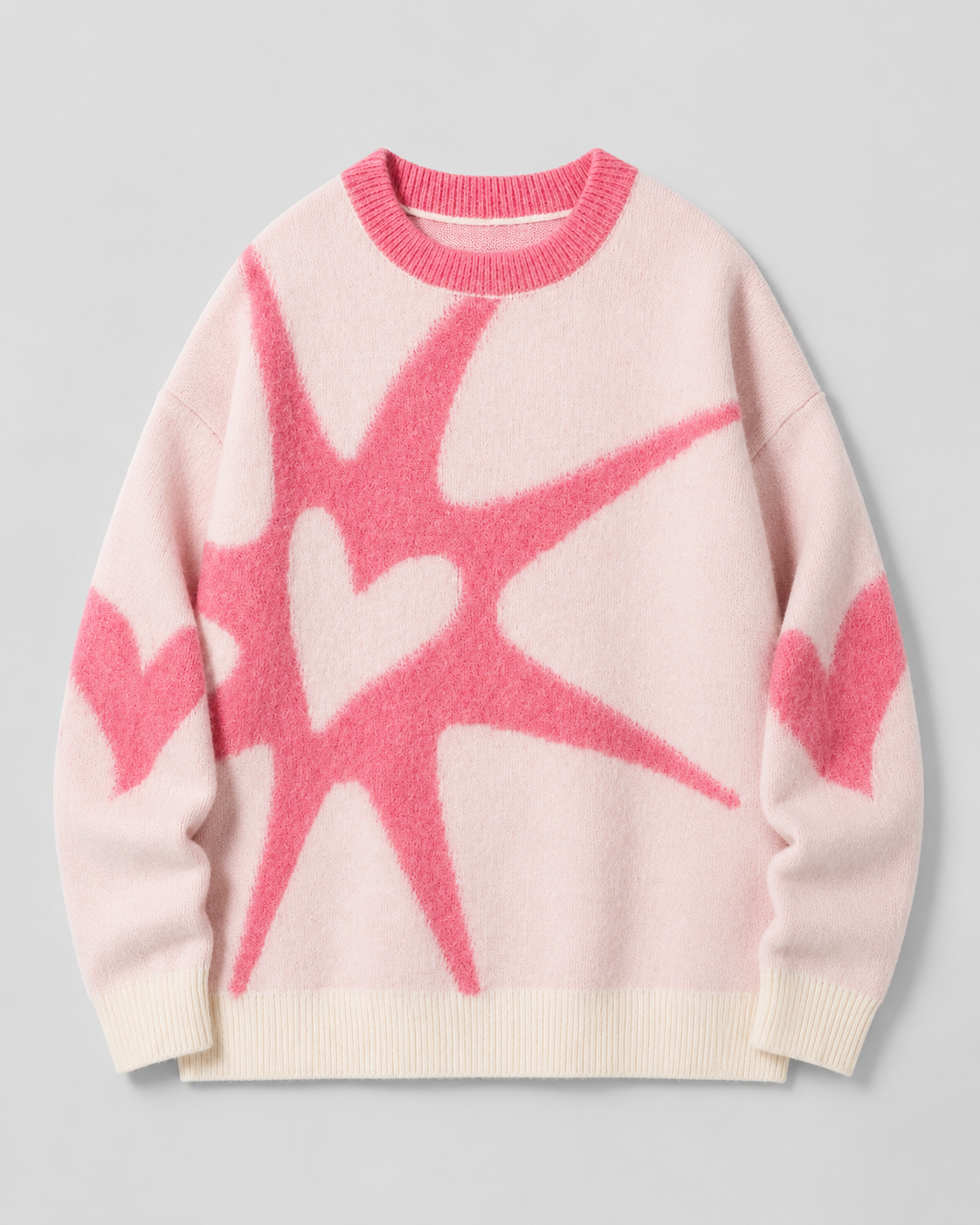 Women's Graphic Sweater - Heart Print Knit