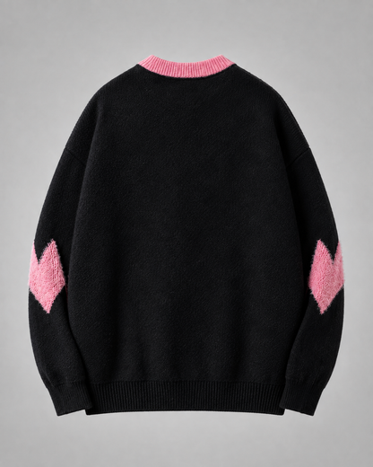 Women's Graphic Sweater - Heart Print Knit