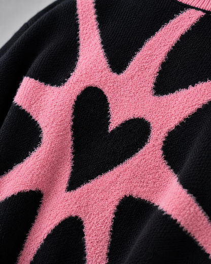 Women's Graphic Sweater - Heart Print Knit