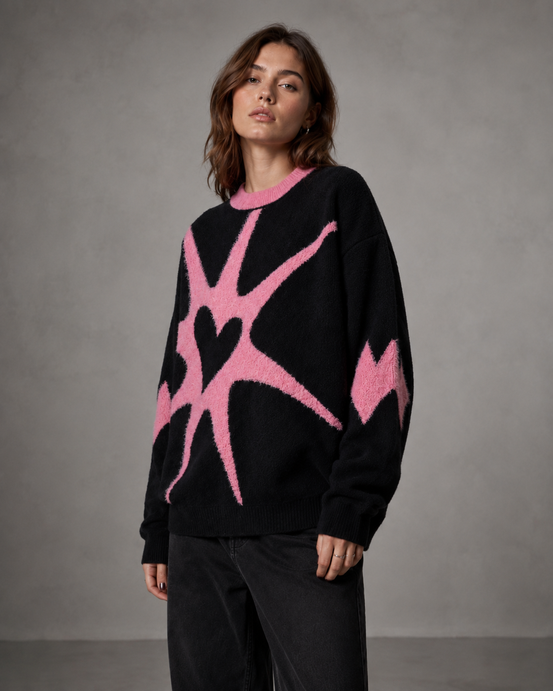 Women's Graphic Sweater - Heart Print Knit