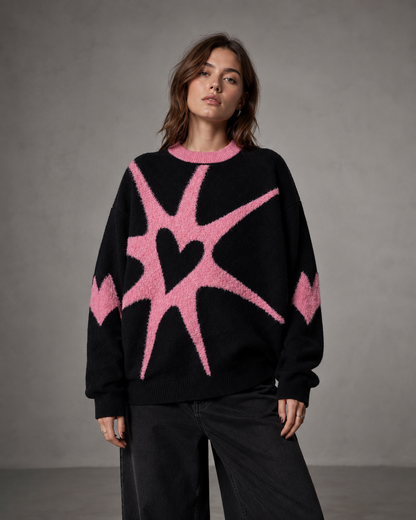 Women's Graphic Sweater - Heart Print Knit