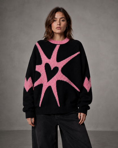 Women's Graphic Sweater - Heart Print Knit