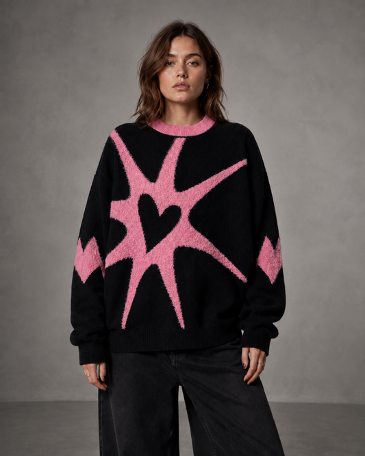 Women's Graphic Sweater - Heart Print Knit