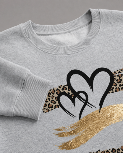 Women's Graphic Sweatshirt - Leopard Heart Drop Shoulder