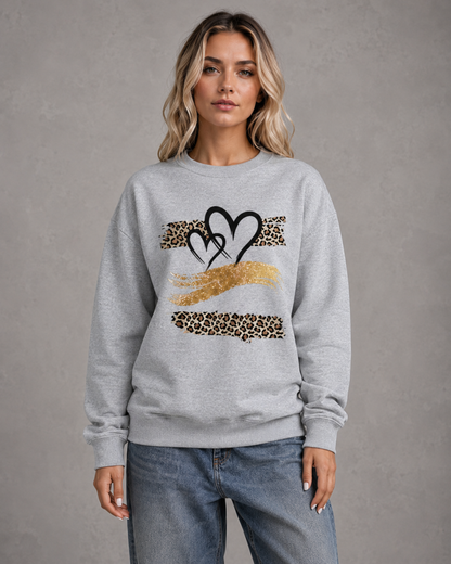 Women's Graphic Sweatshirt - Leopard Heart Drop Shoulder