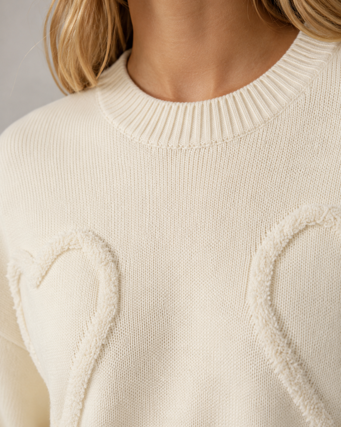 Women's Knit Sweater - Heart Textured Drop Shoulder