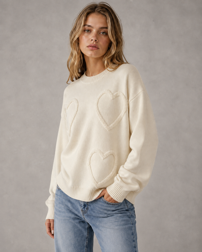 Women's Knit Sweater - Heart Textured Drop Shoulder