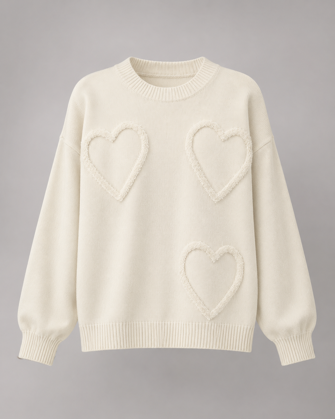Women's Knit Sweater - Heart Textured Drop Shoulder