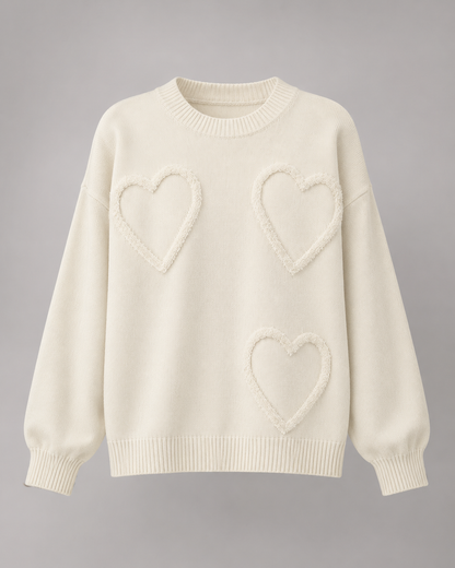 Women's Knit Sweater - Heart Textured Drop Shoulder