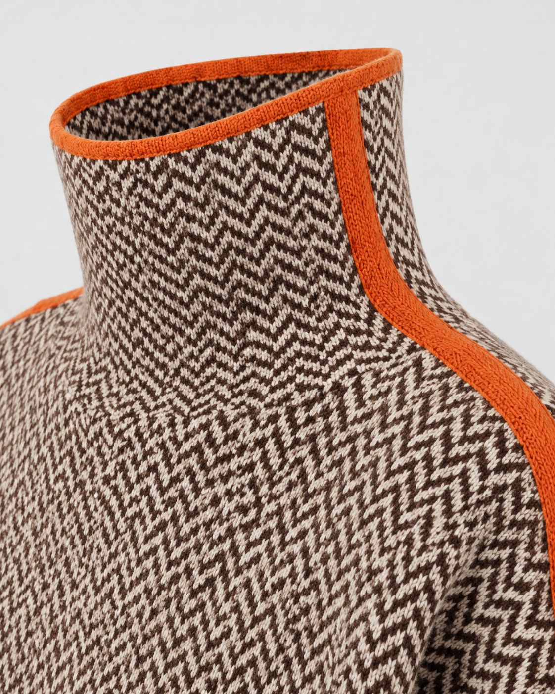 Women's Turtleneck Sweater - Herringbone Knit Contrast Sleeves