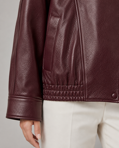 Women's Leather Jacket - High Collar Zip Up Casual Jacket