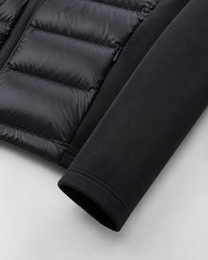 Women's Puffer Jacket - Hooded Hybrid Quilted Jersey Sleeve