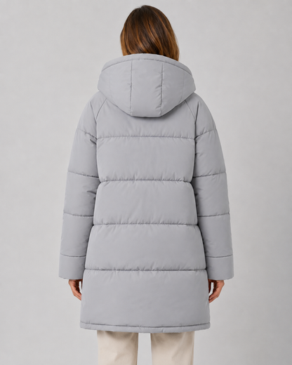 Women's Puffer Coat - Hooded Longline Winter Jacket
