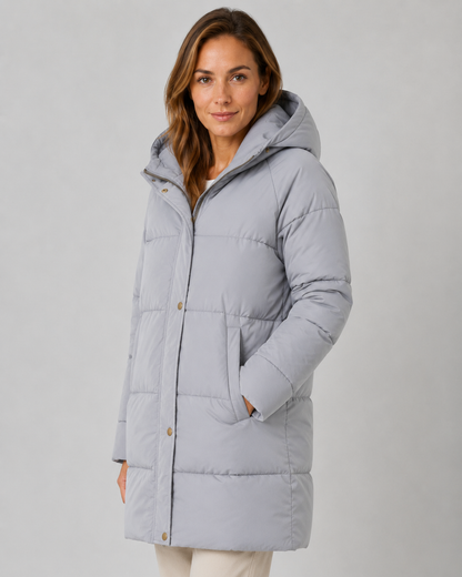 Women's Puffer Coat - Hooded Longline Winter Jacket