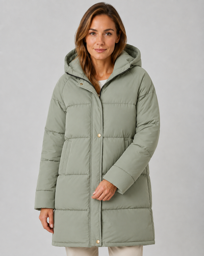 Women's Puffer Coat - Hooded Longline Winter Jacket