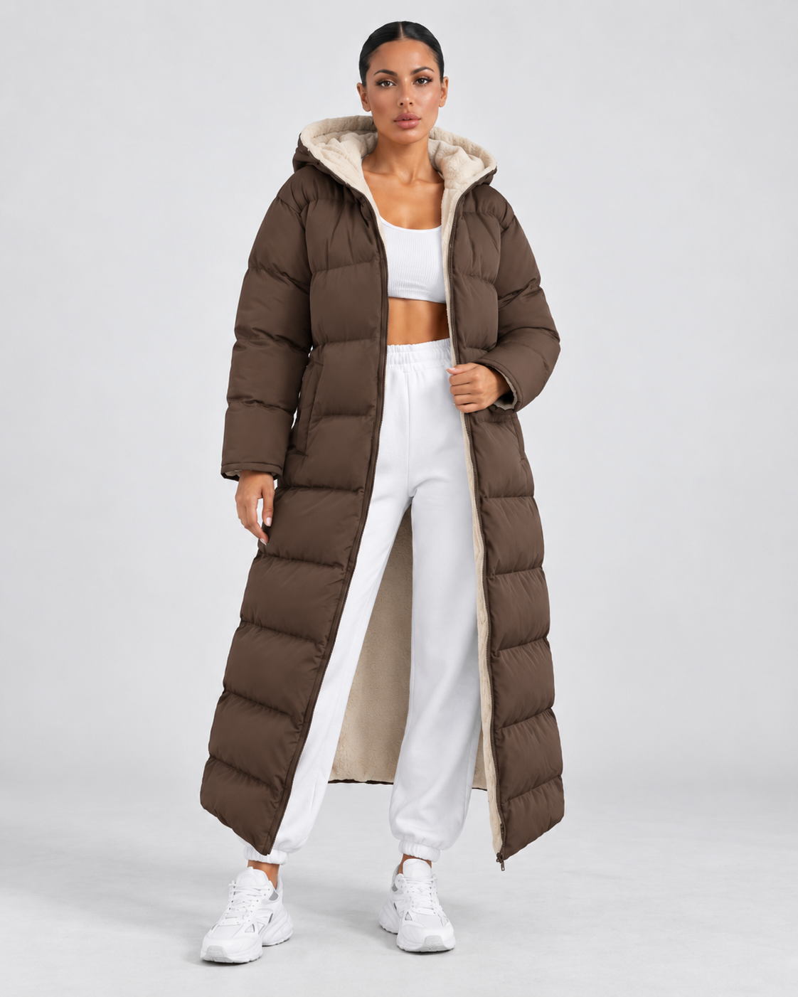 Women's Puffer Coat - Hooded Longline Maxi Winter Jacket