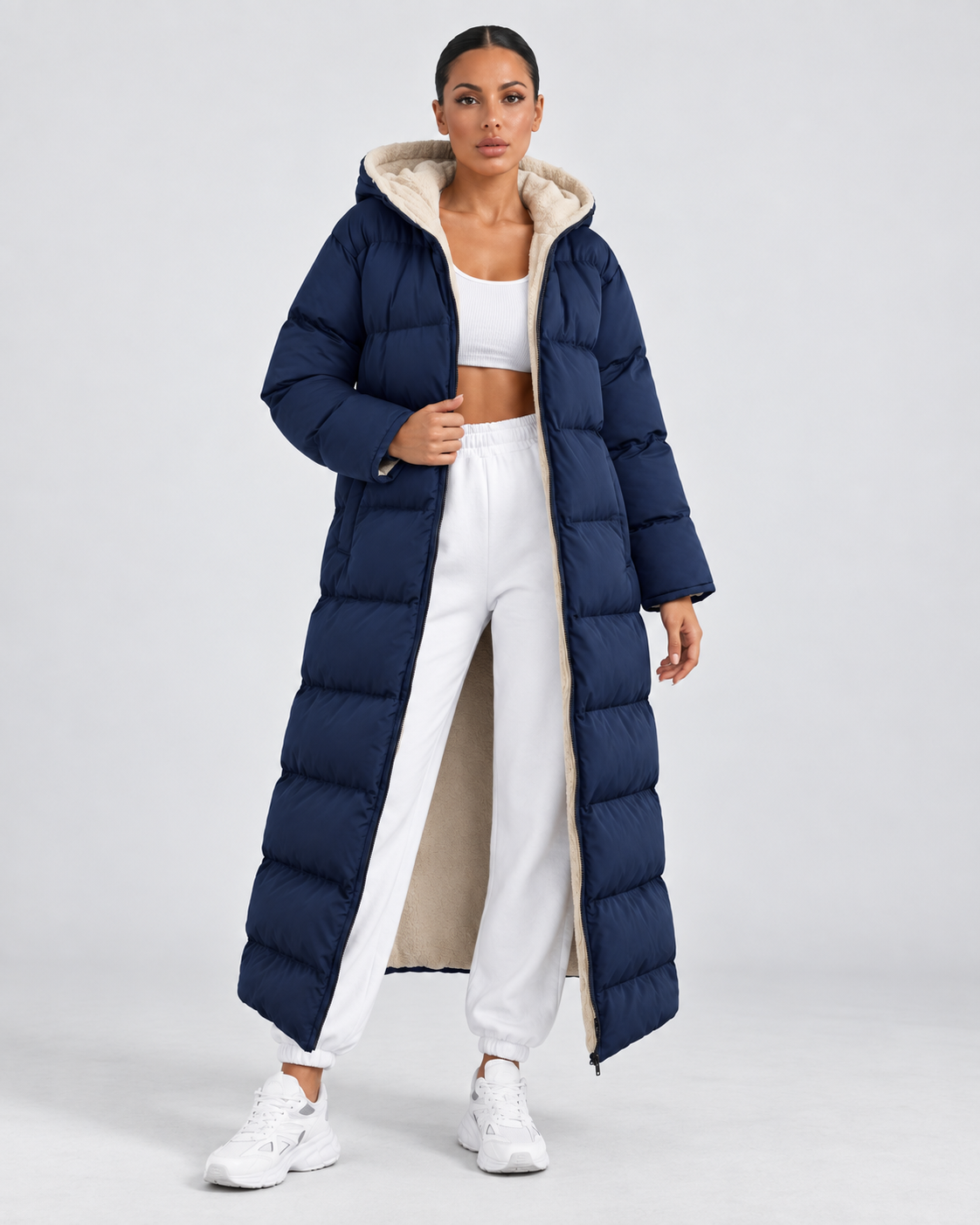 Women's Puffer Coat - Hooded Longline Maxi Winter Jacket