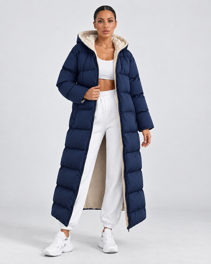 Women's Puffer Coat - Hooded Longline Maxi Winter Jacket