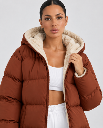 Women's Puffer Coat - Hooded Longline Maxi Winter Jacket
