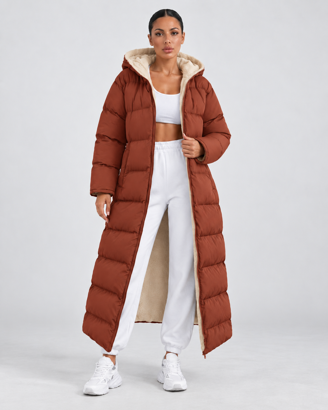 Women's Puffer Coat - Hooded Longline Maxi Winter Jacket
