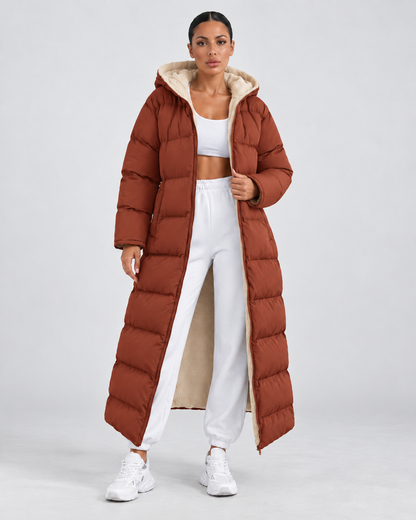 Women's Puffer Coat - Hooded Longline Maxi Winter Jacket