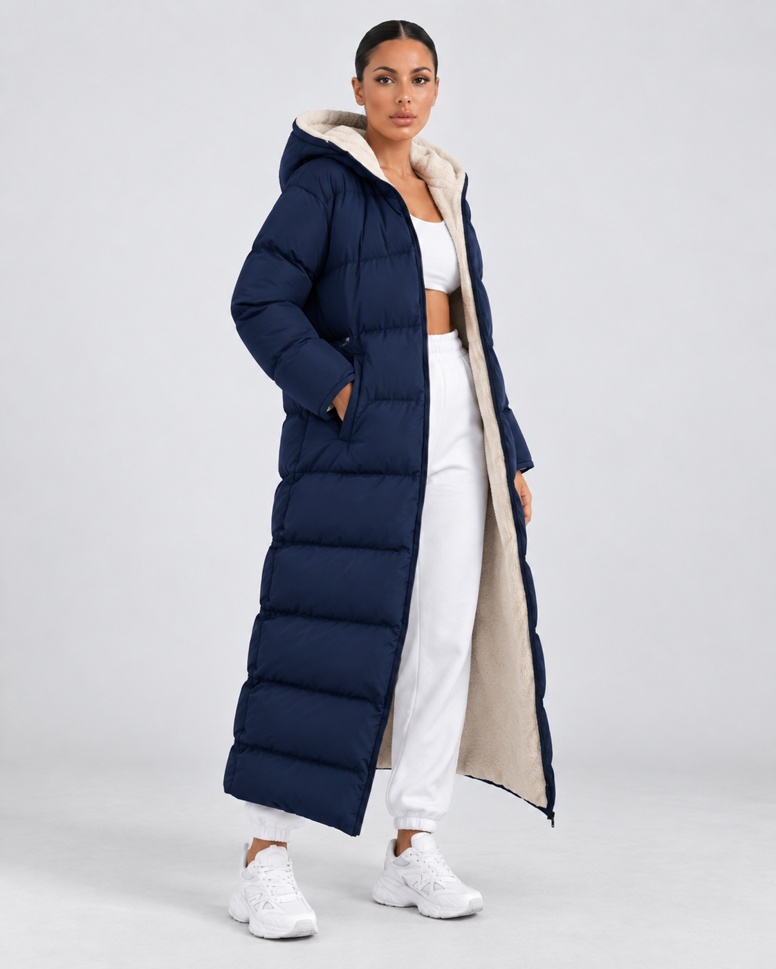 Women's Puffer Coat - Hooded Longline Maxi Winter Jacket