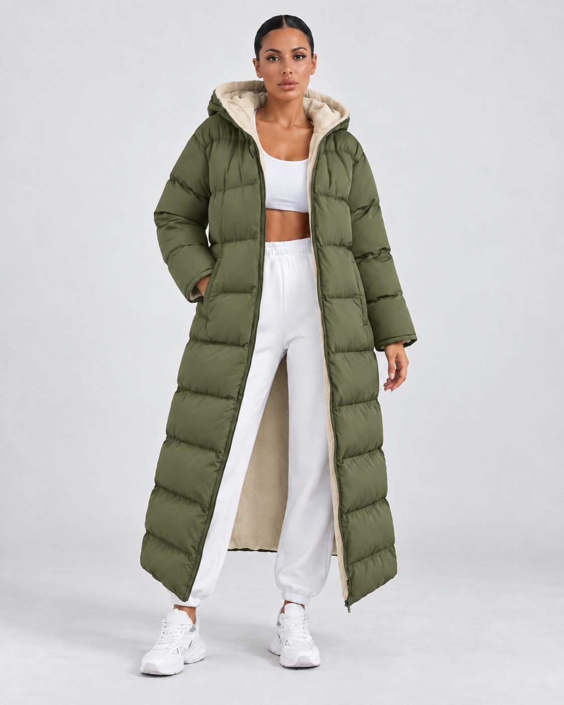 Women's Puffer Coat - Hooded Longline Maxi Winter Jacket