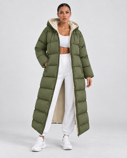 Women's Puffer Coat - Hooded Longline Maxi Winter Jacket