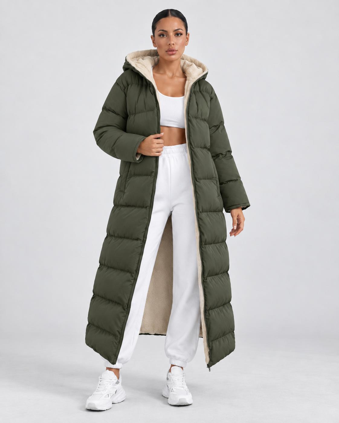 Women's Puffer Coat - Hooded Longline Maxi Winter Jacket