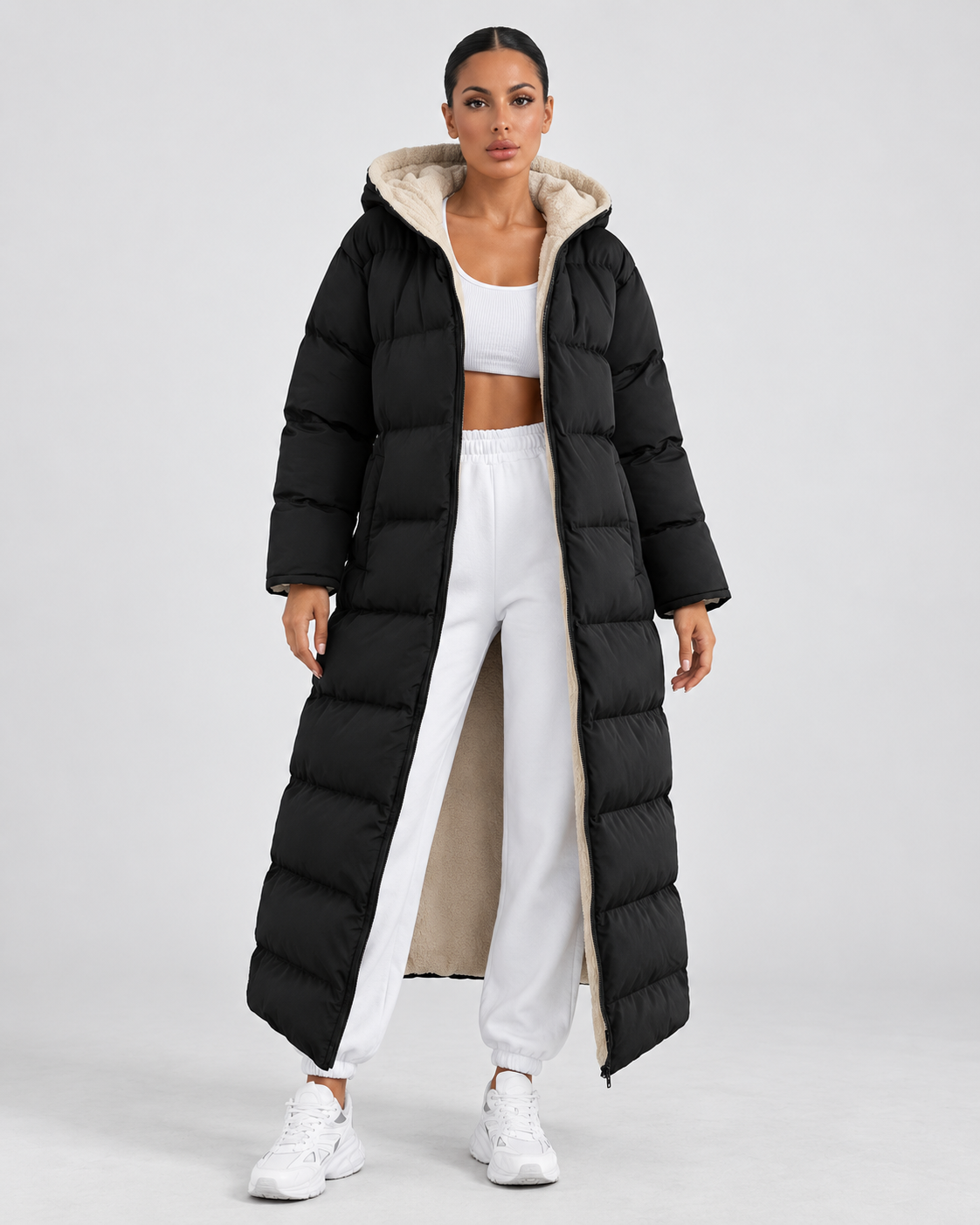 Women's Puffer Coat - Hooded Longline Maxi Winter Jacket