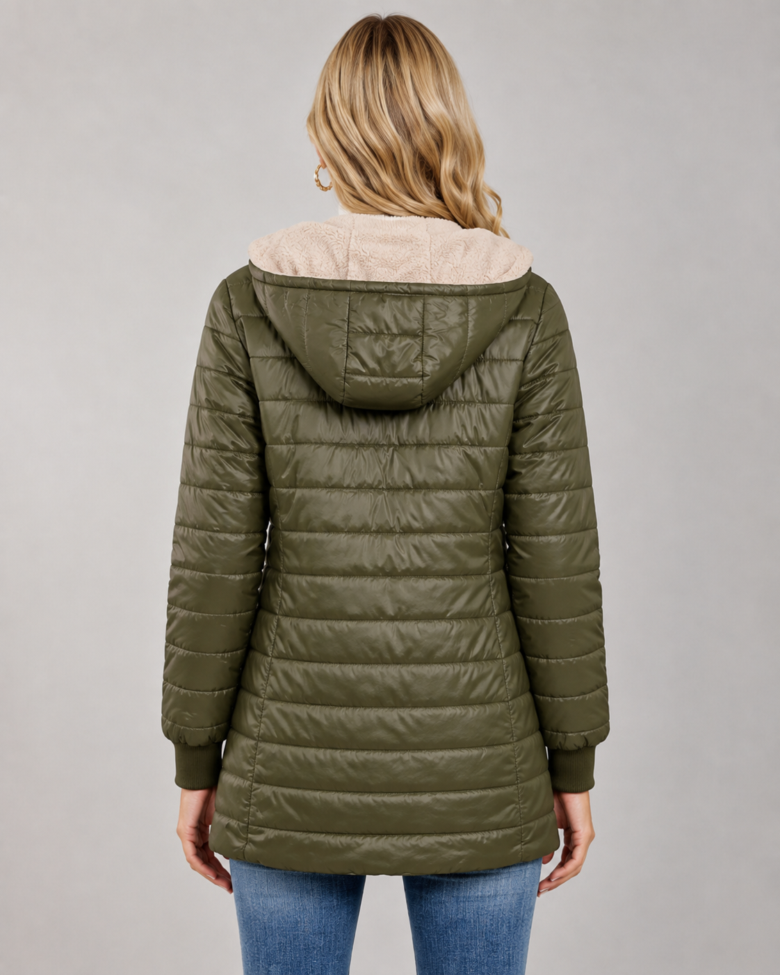 Women's Puffer Jacket - Hooded Quilted Mid Thigh Winter Coat