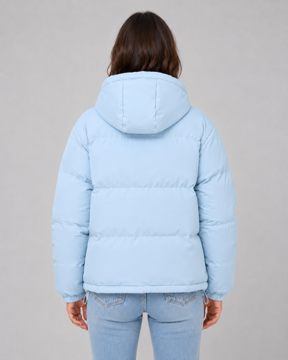 Women's Puffer Jacket - Hooded Winter Jacket with Drawstring Hem