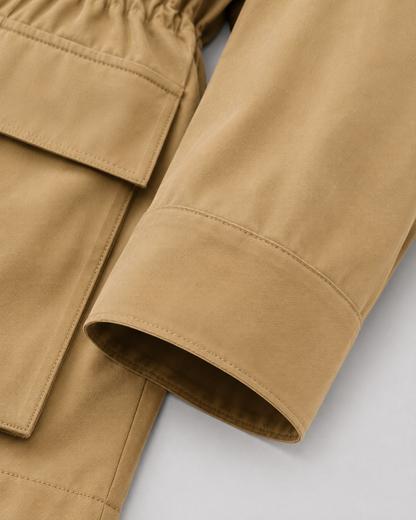 Women's Barn Jacket - Khaki Zip Up Jacket with Contrast Collar