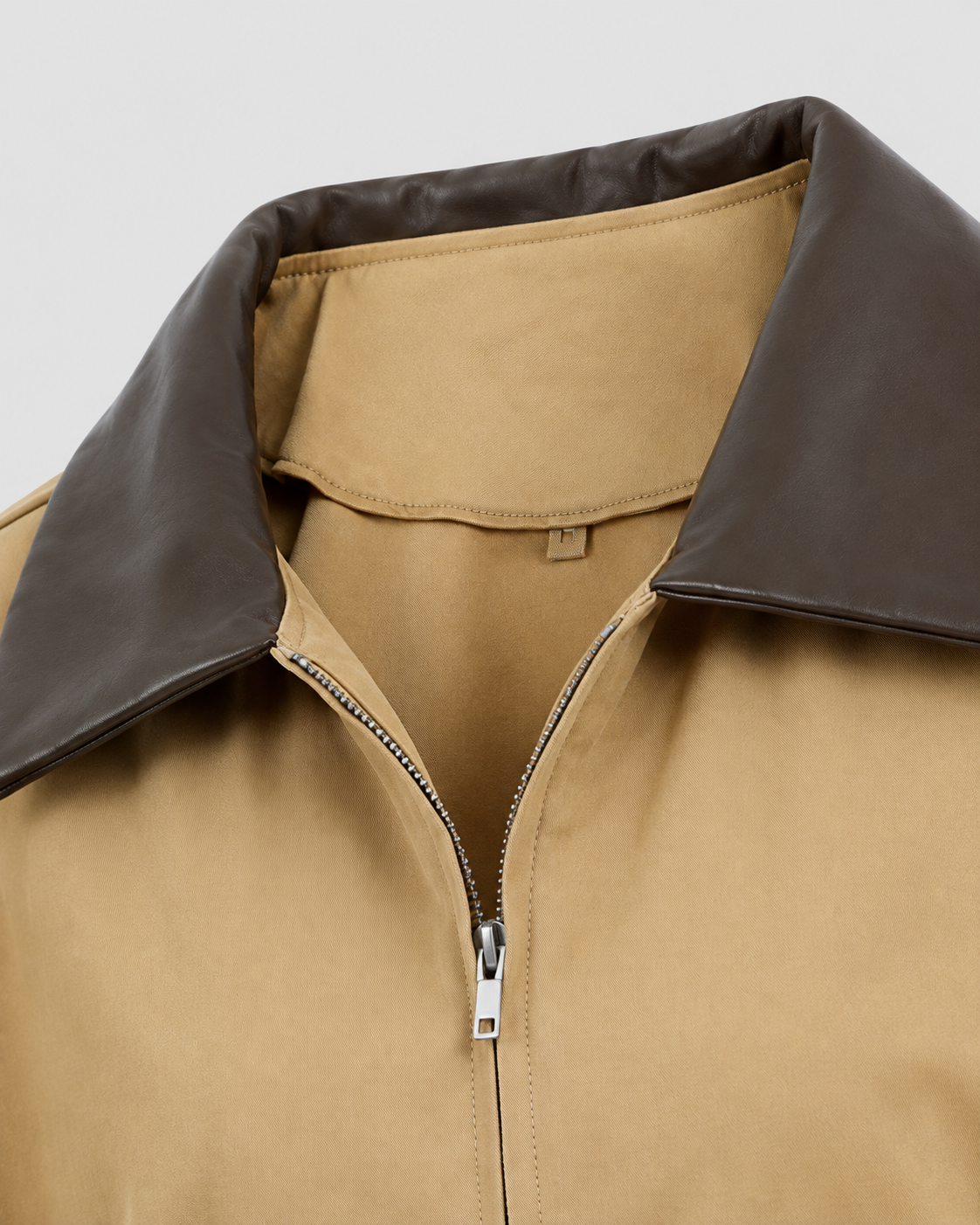 Women's Barn Jacket - Khaki Zip Up Jacket with Contrast Collar