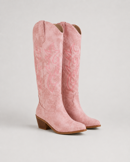 Women's Cowboy Boots - Knee High Embroidered Western Boots